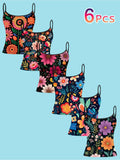 6pcs Women's Floral Camisole Set, Multiple Sizes, Bohemian Folk Art Style, Vibrant Floral and Leaf Patterns, Comfortable and Fashionable, Suitable for Daily and Casual Wear - Mixed colors
