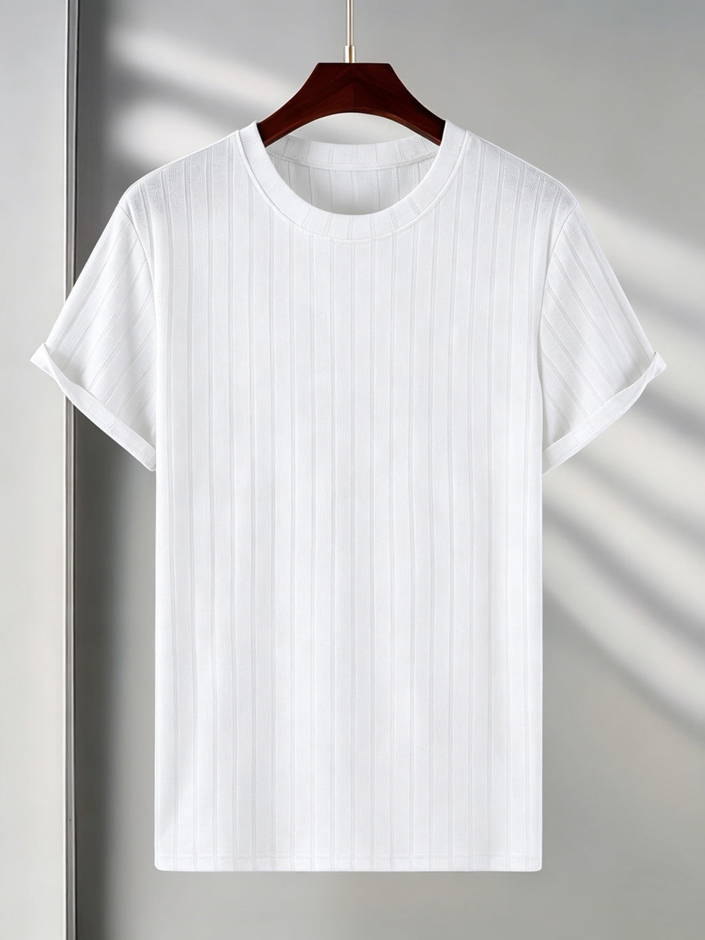 Josh Rose OBM Men's Short Sleeve T-Shirt, Summer Breathable Crew Neck Knitted Jacquard Casual Fashion Outerwear, Comfortable High-Quality Men's Top - White