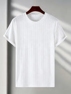 Josh Rose OBM Men's Short Sleeve T-Shirt, Summer Breathable Crew Neck Knitted Jacquard Casual Fashion Outerwear, Comfortable High-Quality Men's Top - White