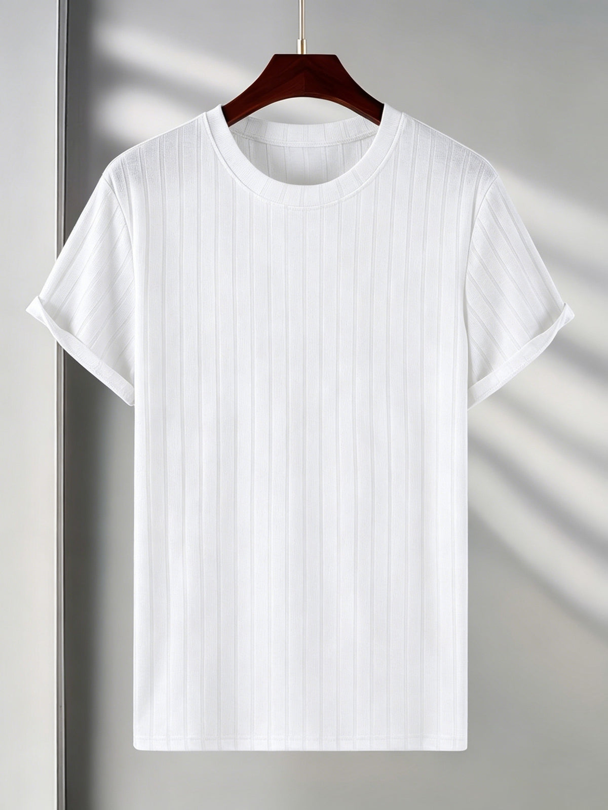 Josh Rose OBM Men's Short Sleeve T-Shirt, Summer Breathable Crew Neck Knitted Jacquard Casual Fashion Outerwear, Comfortable High-Quality Men's Top - White