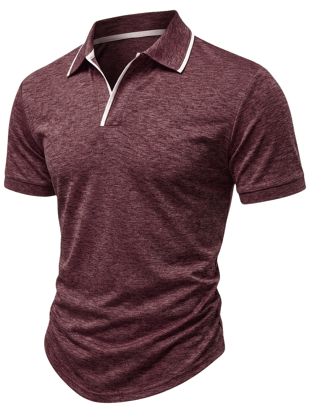 Summer Men'S Short Sleeve T-Shirt, Men'S Business Shirt, Round Neck Lapel Contrast Men'S T-Shirt, Casual Party, Suitable for Various Styles, Travel, Golf, Daily, Suburban Tourism, Family Travel, Parent-Teacher Meeting, Casual Short Sleeve Top, Knit - Fuchsia