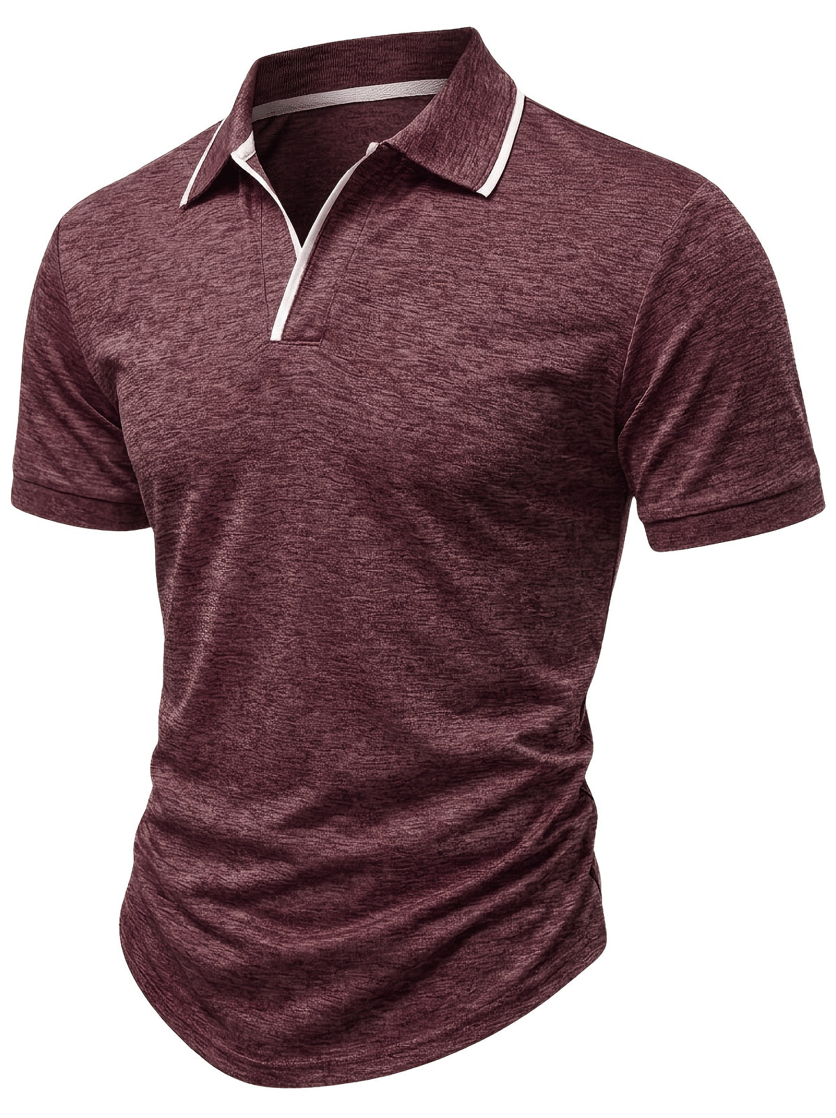 Summer Men'S Short Sleeve T-Shirt, Men'S Business Shirt, Round Neck Lapel Contrast Men'S T-Shirt, Casual Party, Suitable for Various Styles, Travel, Golf, Daily, Suburban Tourism, Family Travel, Parent-Teacher Meeting, Casual Short Sleeve Top, Knit - Fuchsia