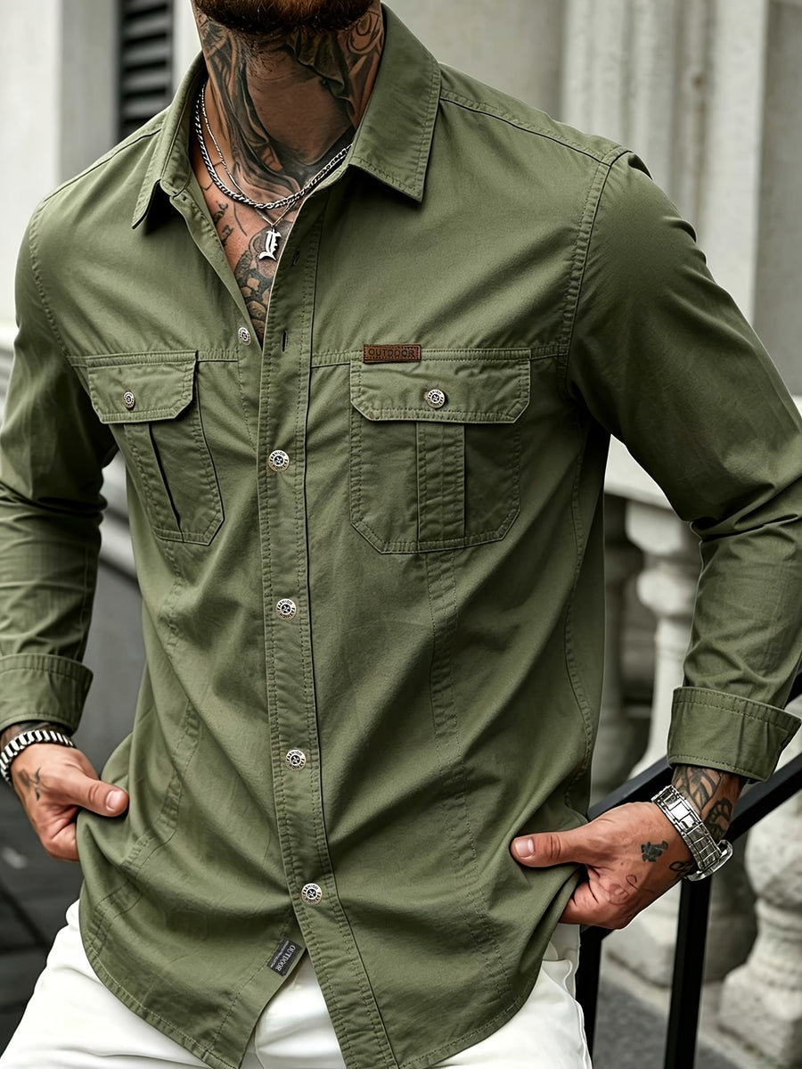 Men'S Autumn/Winter Casual Long-Sleeve Shirt, Quick-Dry Top T-Shirt, Fashionable And Versatile Men'S Clothing, Suitable for Daily Work, Shopping, Travel, Vacation, Or Leisure Activities. It Can Also Be Given As a Gift to Others - Olive Green