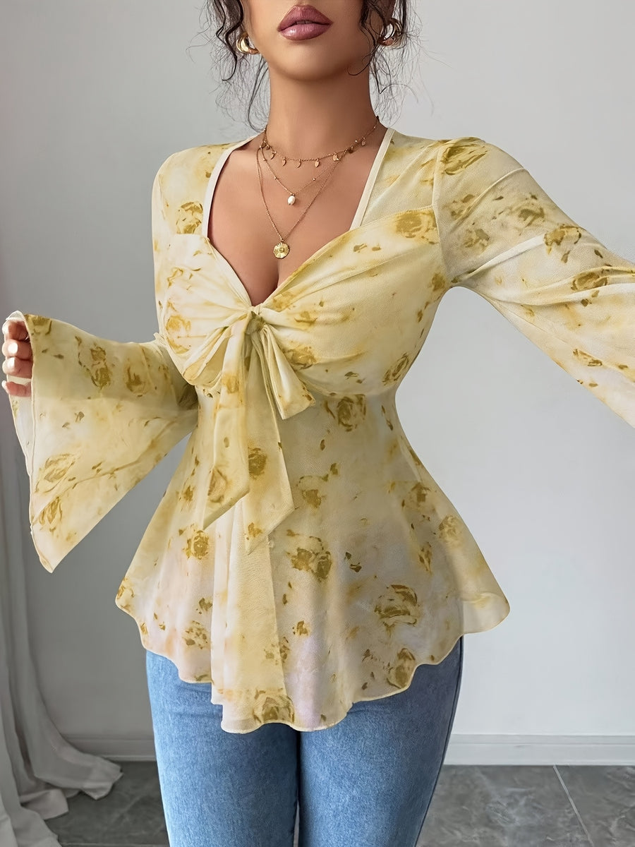 Women'S Fashion Casual Printed Top - Yellow