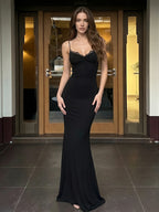 Spring And Summer Sexy Lace Butterfly Open Back Long Dress Birthday Cocktail Party Evening Dress Elegant - Black