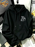 Warner Bros Official Autumn/Winter Casual Sporty Loose Hooded Sweatshirt, Sketch Hand-Drawn Spinning Cartoon Print, Men's Casual Versatile Adjustable Drawstring Sweatshirt, Comfortable and Casual Autumn/Winter Apparel, Ideal for Sports - Black