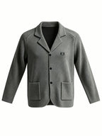Men's New Spring, Autumn, and Winter Collection: Twill Textured Fabric Single-Breasted Notched Lapel Cardigan with Double Pockets, a Versatile Long-Sleeve Business Casual Outerwear. Soft, Comfortable, and Stylish Knitted Solid-Color Jacket - Grey