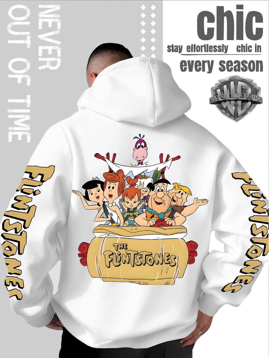 Men'S Hooded Sweatshirt, Cool American Retro Street Style, Classic Original Family Full Assembly Design, with Vintage Bold Font Decoration, Sleeve Theme Patterns, Machine Washable And Non-Deformable, Fall/Winter Skin-Friendly Warm Long Sleeve Top - White