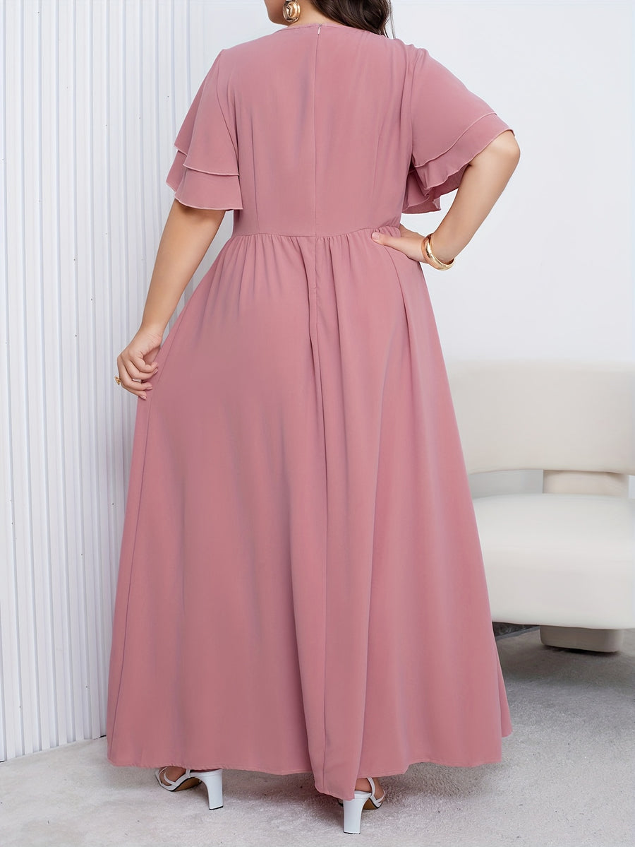Plus Size - Plus Size - New Middle Eastern Fashion Style Ethnic Print Loose Dress for Women - Pale Pinkish Gray