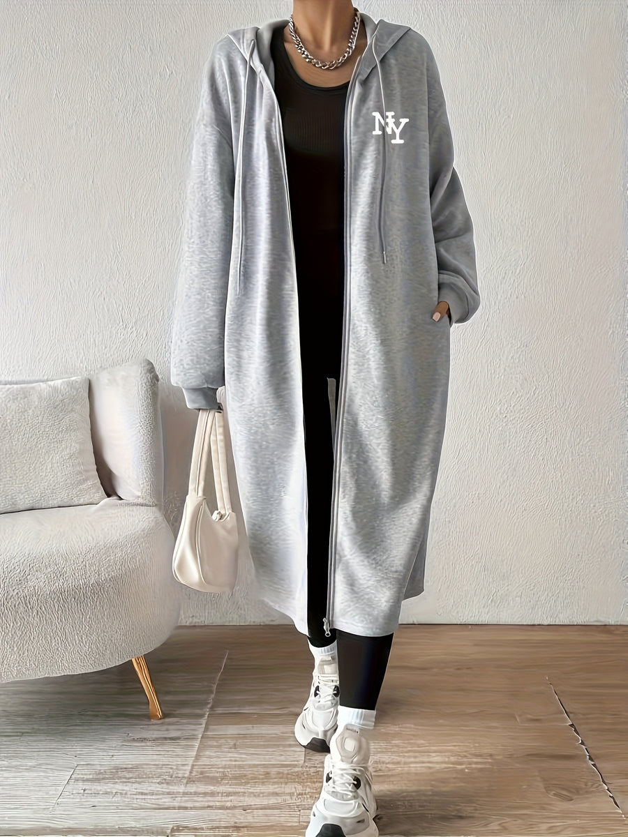 Women's Fashion Color Block Zip-Up Jacket - Light Grey