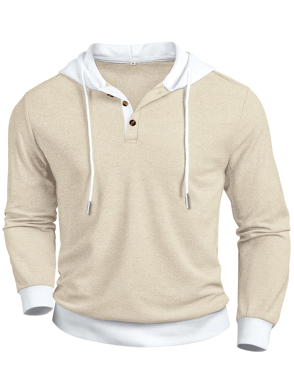 Men'S Casual Sweater Long-Sleeve Outdoor Stitching Hooded Contrast Color Half-Open Placket Design Fashionable Spring And Autumn Henry Hoodie - Khaki