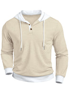 Men'S Casual Sweater Long-Sleeve Outdoor Stitching Hooded Contrast Color Half-Open Placket Design Fashionable Spring And Autumn Henry Hoodie - Khaki