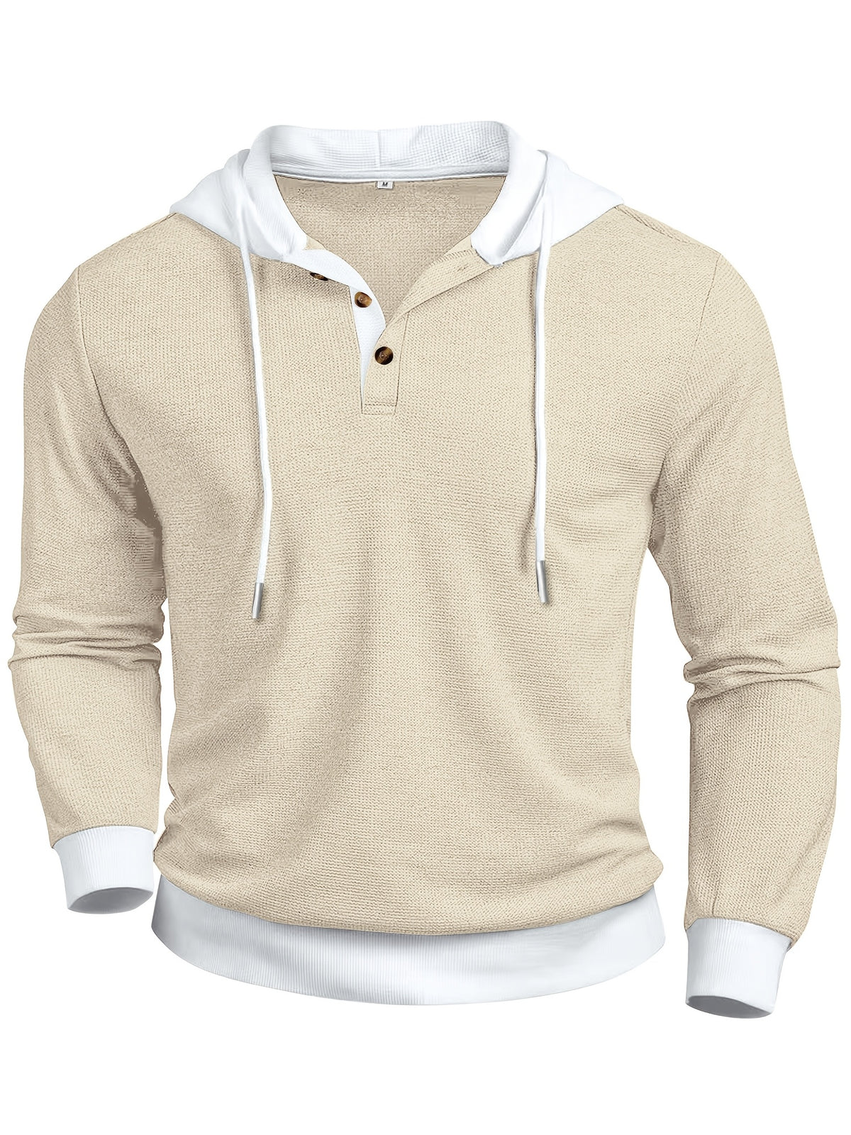 Men'S Casual Sweater Long-Sleeve Outdoor Stitching Hooded Contrast Color Half-Open Placket Design Fashionable Spring And Autumn Henry Hoodie - Khaki