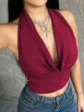 Women'S Slim Fit Fashion Backless Halter Top - Burgundy