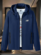 Men's Outdoor Winter Jacket Compatible for, Motorcycle & Casual Wear - Lightweight Windproof Hooded Zippered Coat with Loose Fit, Machine Washable (Autumn/Winter) - Star Blue