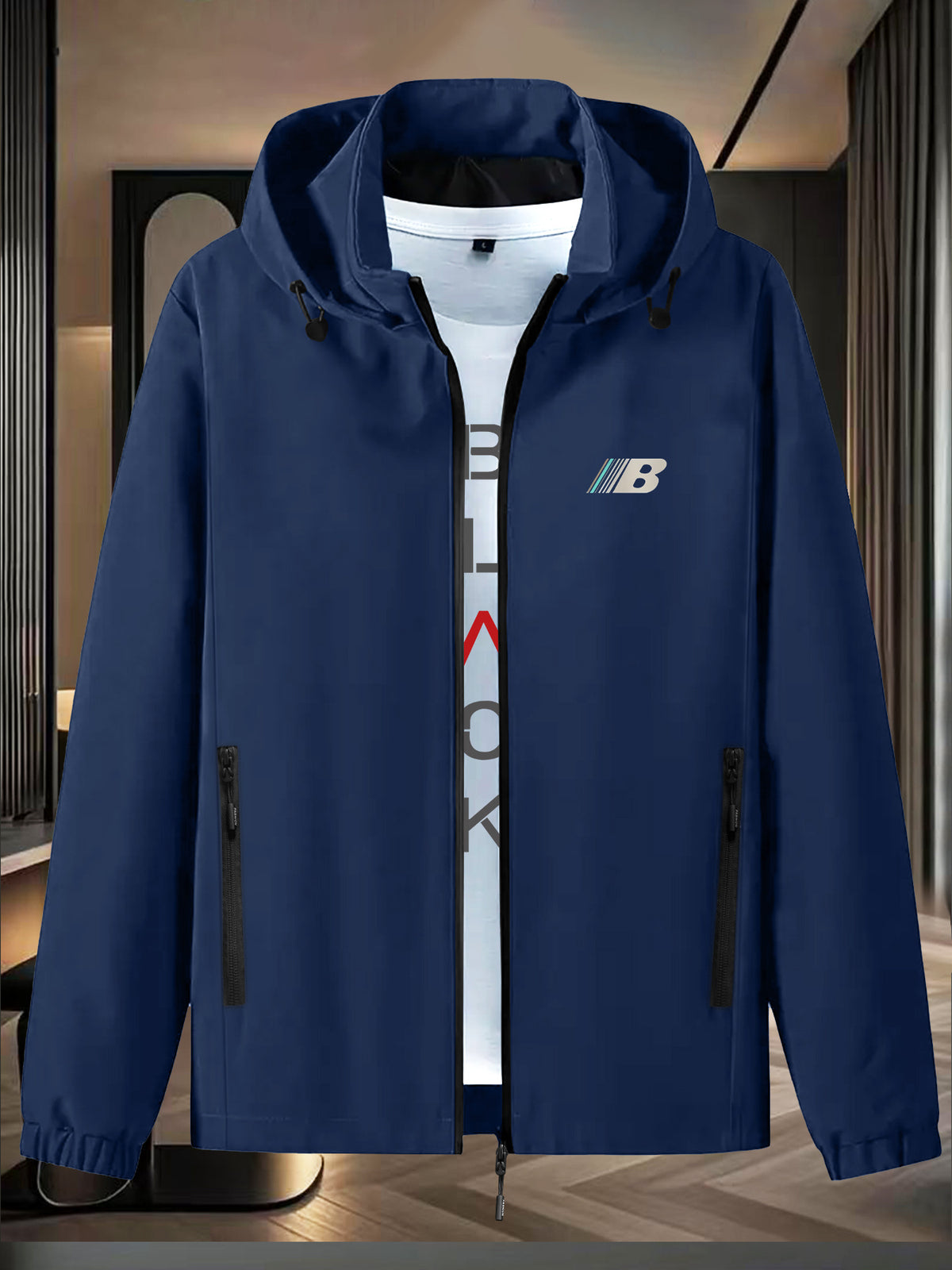Men's Outdoor Winter Jacket Compatible for, Motorcycle & Casual Wear - Lightweight Windproof Hooded Zippered Coat with Loose Fit, Machine Washable (Autumn/Winter) - Star Blue