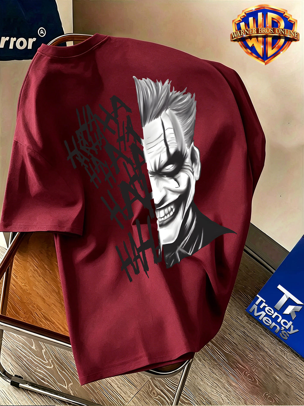 Men'S 100% Short Sleeve T-Shirt, American Trendy Character Print Top, Complete Black And White Comic Figure Scene with Distressed Graffiti Letters, Eye-Catching Visual Effect, Suitable for Various Casual Occasions, Relaxed Fit, And Fade-Resistant - Burgundy