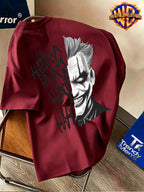 Men'S 100% Short Sleeve T-Shirt, American Trendy Character Print Top, Complete Black And White Comic Figure Scene with Distressed Graffiti Letters, Eye-Catching Visual Effect, Suitable for Various Casual Occasions, Relaxed Fit, And Fade-Resistant - Burgundy