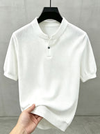 Men'S Knit Pullover Shirt Summer Stock High-End Western Fashion Short Sleeve Commuter Solid Color T-Shirt Top - White