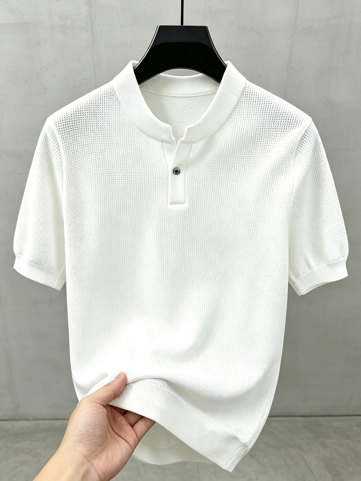 Men'S Knit Pullover Shirt Summer Stock High-End Western Fashion Short Sleeve Commuter Solid Color T-Shirt Top - White