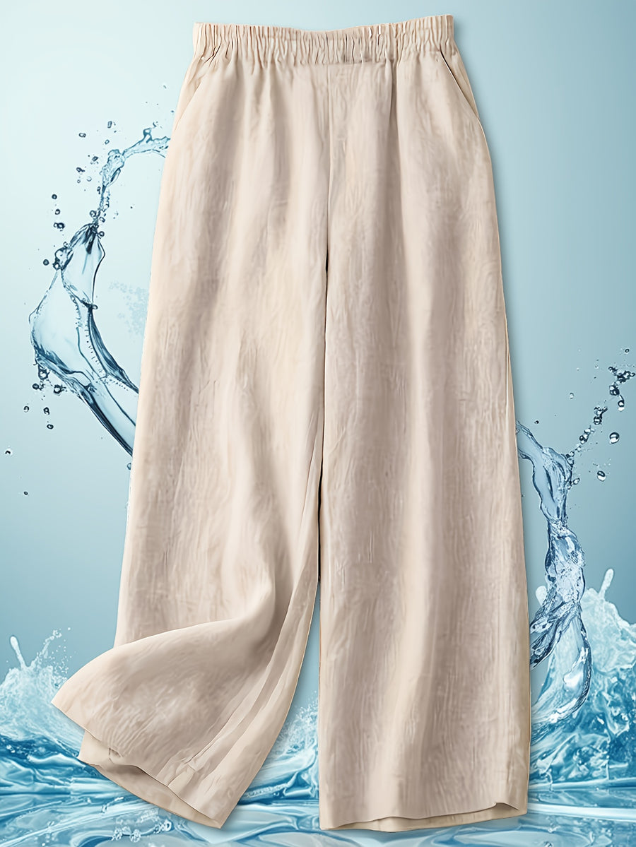 100% Washed Crinkle 130g Dark Apricot Wide-Leg Pants for Women, Breathable and Comfortable with Elastic Waist Ankle Pants - Dark Apricot