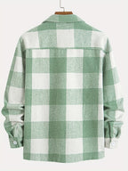 1pc of Plaid Casual Jacket, Casual Sports Jacket, Lapel Button Cardigan Jacket - Green