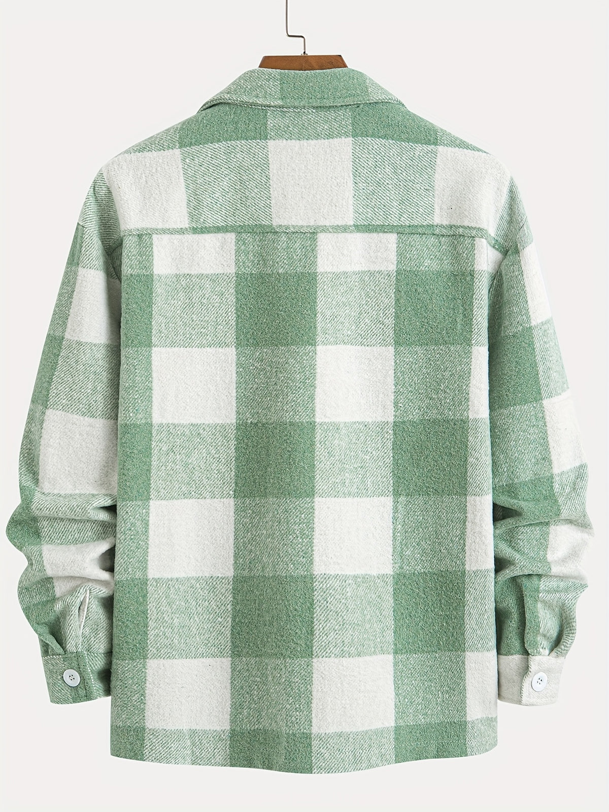 1pc of Plaid Casual Jacket, Casual Sports Jacket, Lapel Button Cardigan Jacket - Green