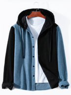 Men's Solid Color Patchwork Spring-Autumn Fashion Long-Sleeved Hooded Shirt Sweater Coat - Sky Blue