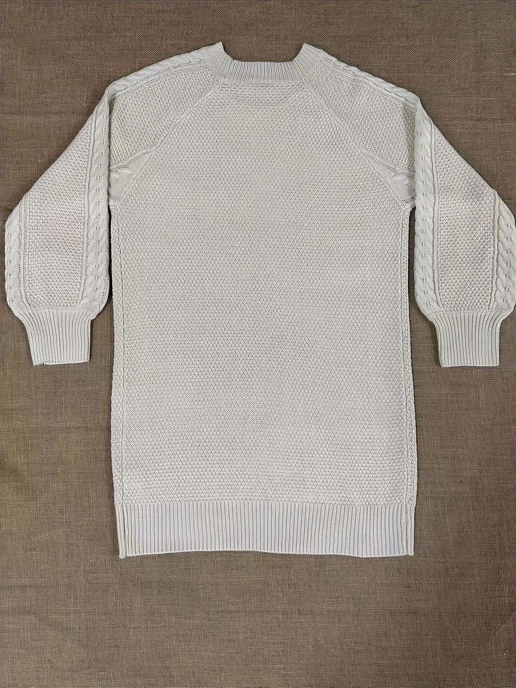 Women's Sweater Dress, Women's Long Sleeve Crew Neck Textured Knitted Dresss - Apricot