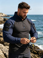 Outdoor Tactical Long-Sleeve Frog Suit Spring Autumn Men'S Stand-Collar Patchwork Elastic Breathable Top Thin Mountaineering Hiking Training Uniform - Navy Color