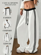 Women's casual fashionable wide-leg sports pants, suitable for yoga, fitness, and athletic wear - White