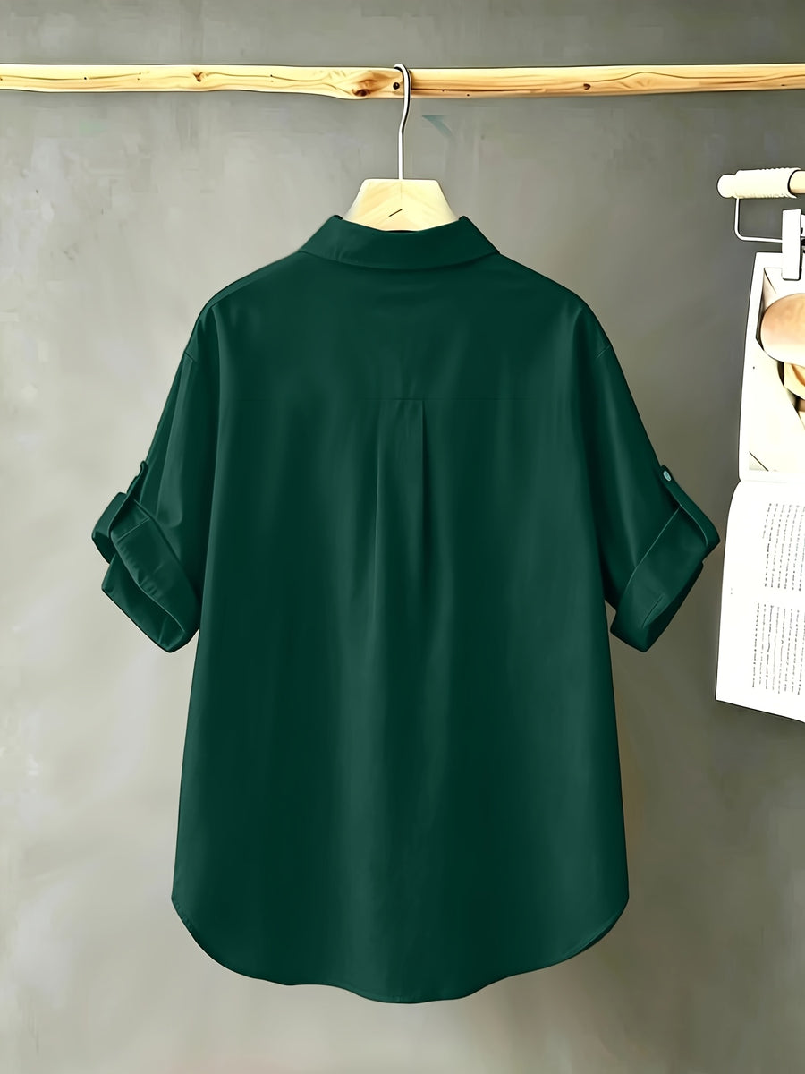 Fashionable Short-Sleeved Shirt - Dark Green