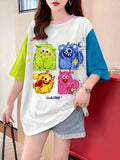Summer New Large Size Loose Fashion Trend Slim Cartoon Round Neck Print Ladies Women's Medium and Long Short-sleeved T-shirt Clothes - K149-W