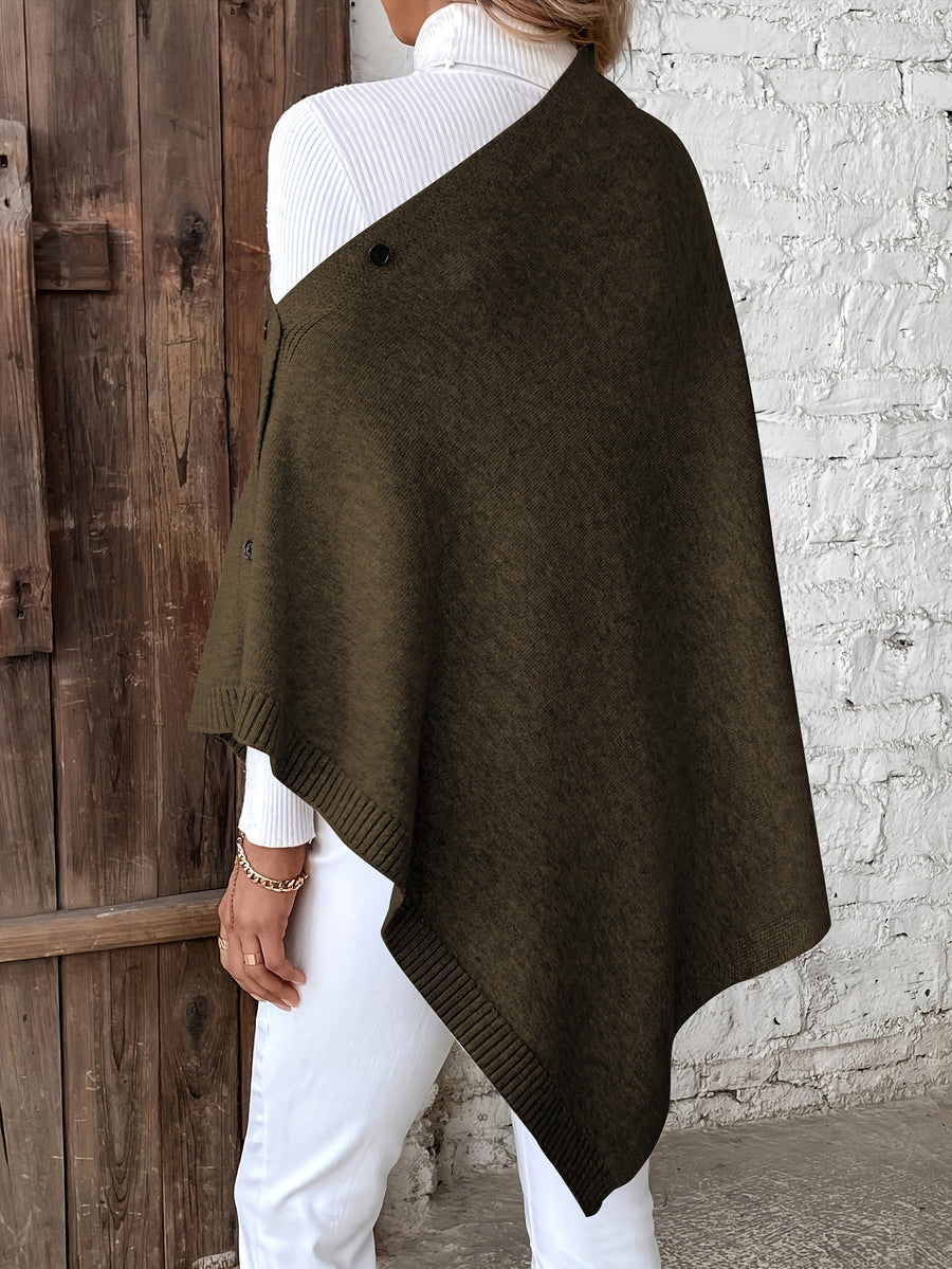 A Versatile Cape That Can Be Styled in Various Ways Throughout The Year, Featuring an Elegant Design, Solid Colors, Buttons, And Suitable for Air-Conditioned Environments - Dark Olive Green