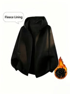 Men's 520g -Lined Hooded Zip-Up Jacket for Casual Comfort, Business Commute and Daily Work, Practical and Safe Apparel for Multi-Scene Work - Black