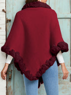 Elegant Special Edition "Pure Body Bust" - 1pc Elegant Women's Solid Color Waffle Shawl Pullover, 100% Polyester Fiber, Faux Trim Collar Patchwork, Stylish and Elegant European/American Style Warm Pullover, Suitable for Autumn/Winter - Burgundy