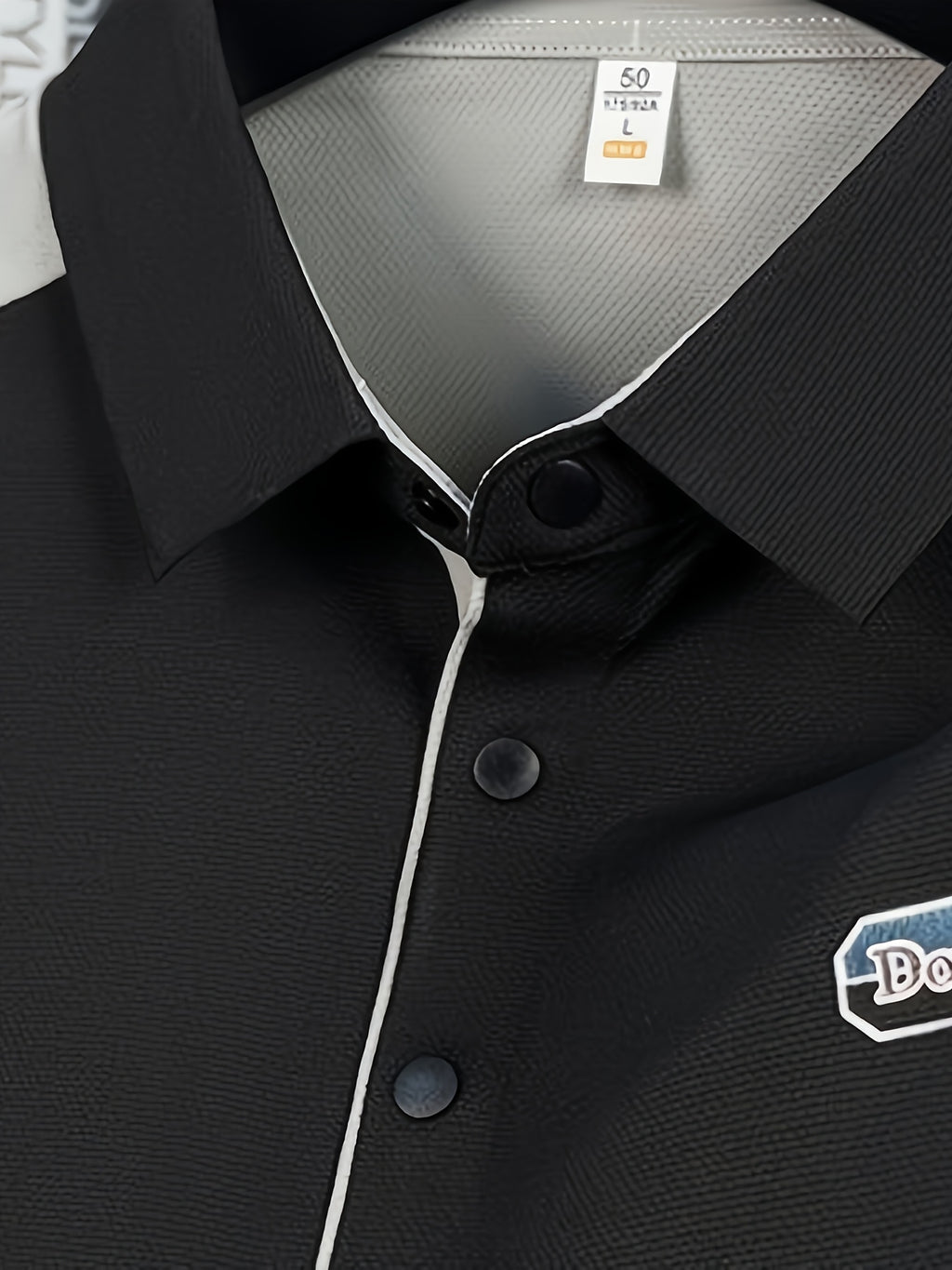 Men's Summer Lapel Polo Shirt - Contrast Color Short-Sleeve T-Shirt with Lapel Collar & Asymmetrical Hem, Breathable Business Casual Top Suitable for Work, Office, Semi-Formal Wear, Machine Washable Regular Fit - Black
