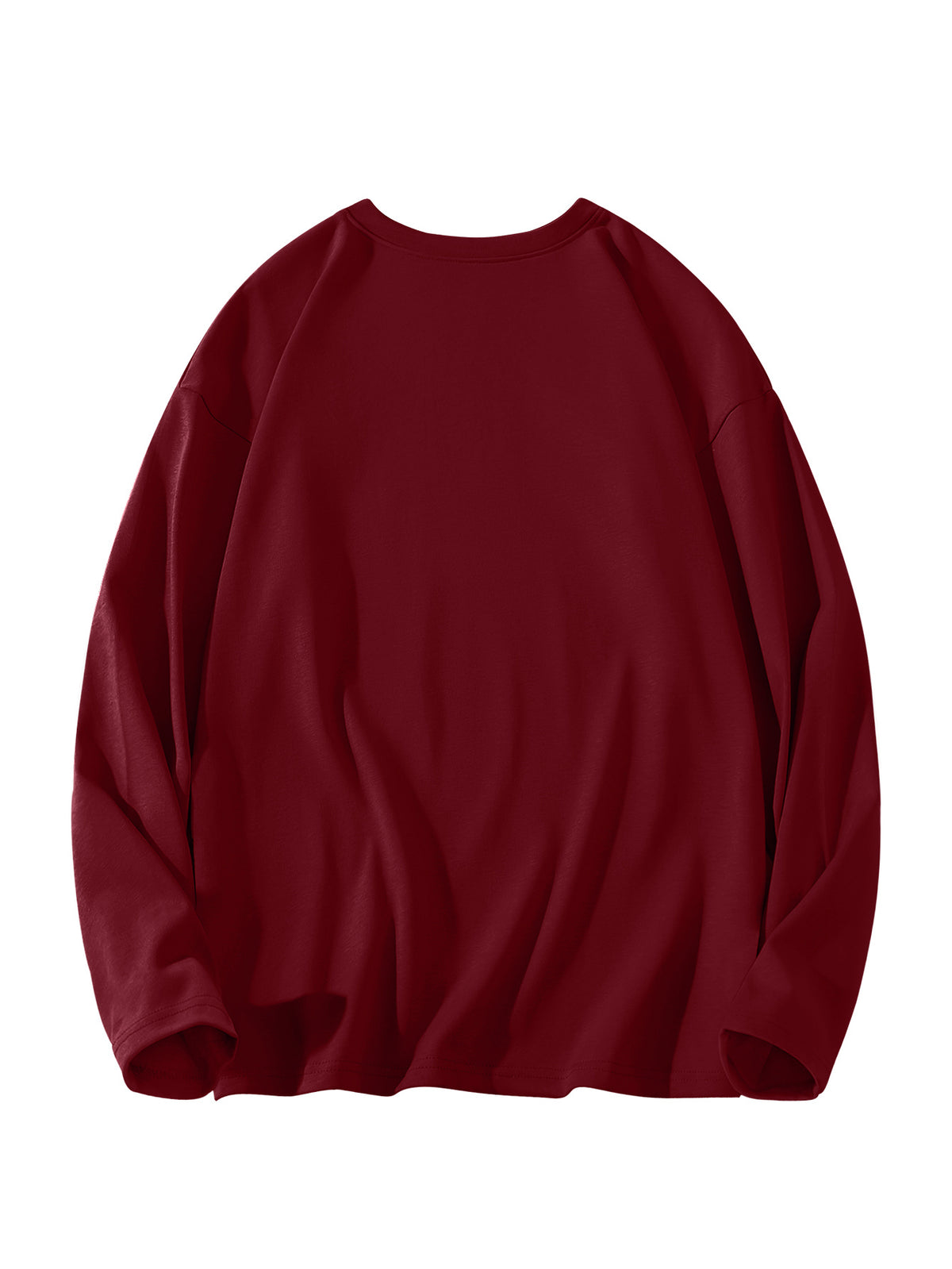 JEEP Men's Pure Long-Sleeve T-Shirt, 210g, Crew Neck, Solid Color, Wear-Resistant, Breathable, for Spring/Autumn Casual and Sports as a Base Layer Top - Burgundy