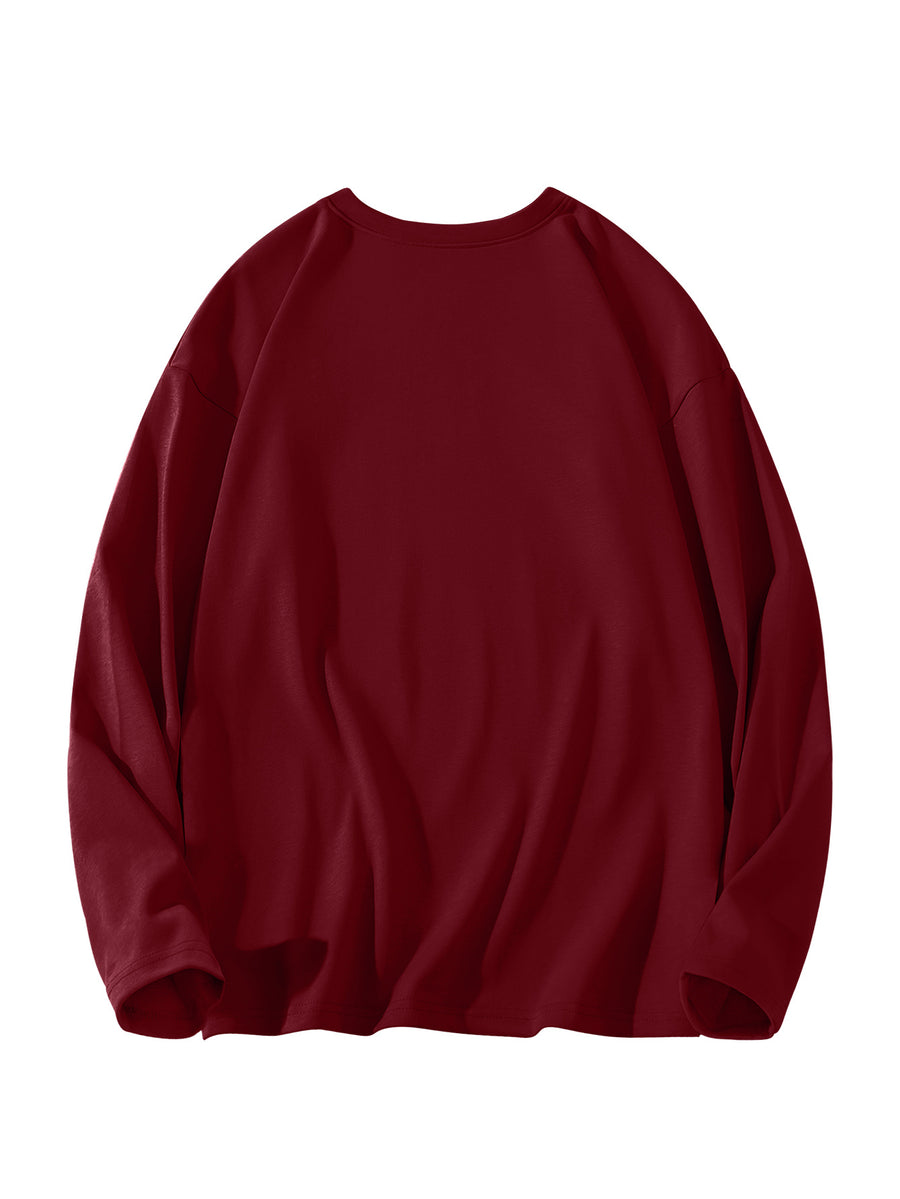 JEEP Men's Pure Long-Sleeve T-Shirt, 210g, Crew Neck, Solid Color, Wear-Resistant, Breathable, for Spring/Autumn Casual and Sports as a Base Layer Top - Burgundy