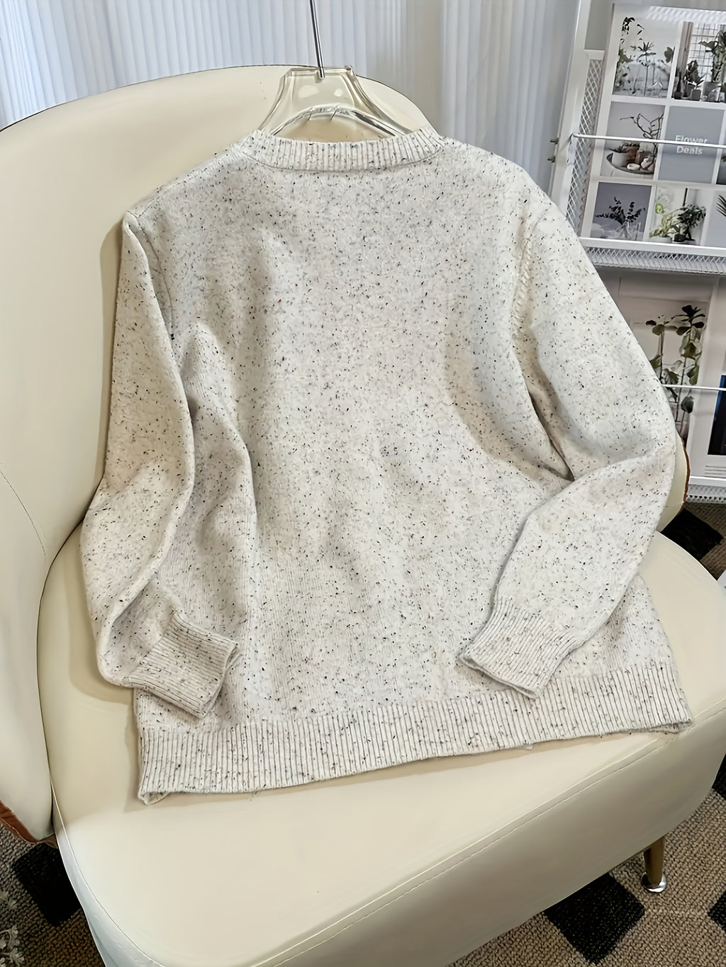 Women's Casual Colorful Button-front Cardigan with Soft Long Sleeves, Round Neck, Light-weight Fashion Candy-colored Dot Pattern, Casual and Elegant Garment | Stretch Fabric Cardigan Suitable for Casual Attire - Ivory White