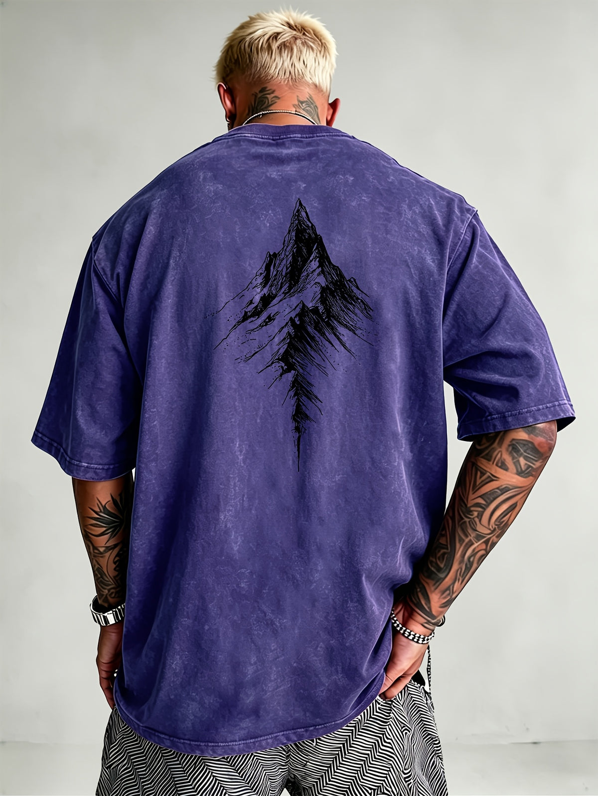 Men'S Heavyweight Distressed T-Shirt Washed Acid Wash Graphic Tee Vintage Aesthetic Streetwear Pure Breathable Comfort High Street Style Minimalist Casual Gym Workout Short Sleeve Essential Undershirt 2026 Summer New - Royal Blue