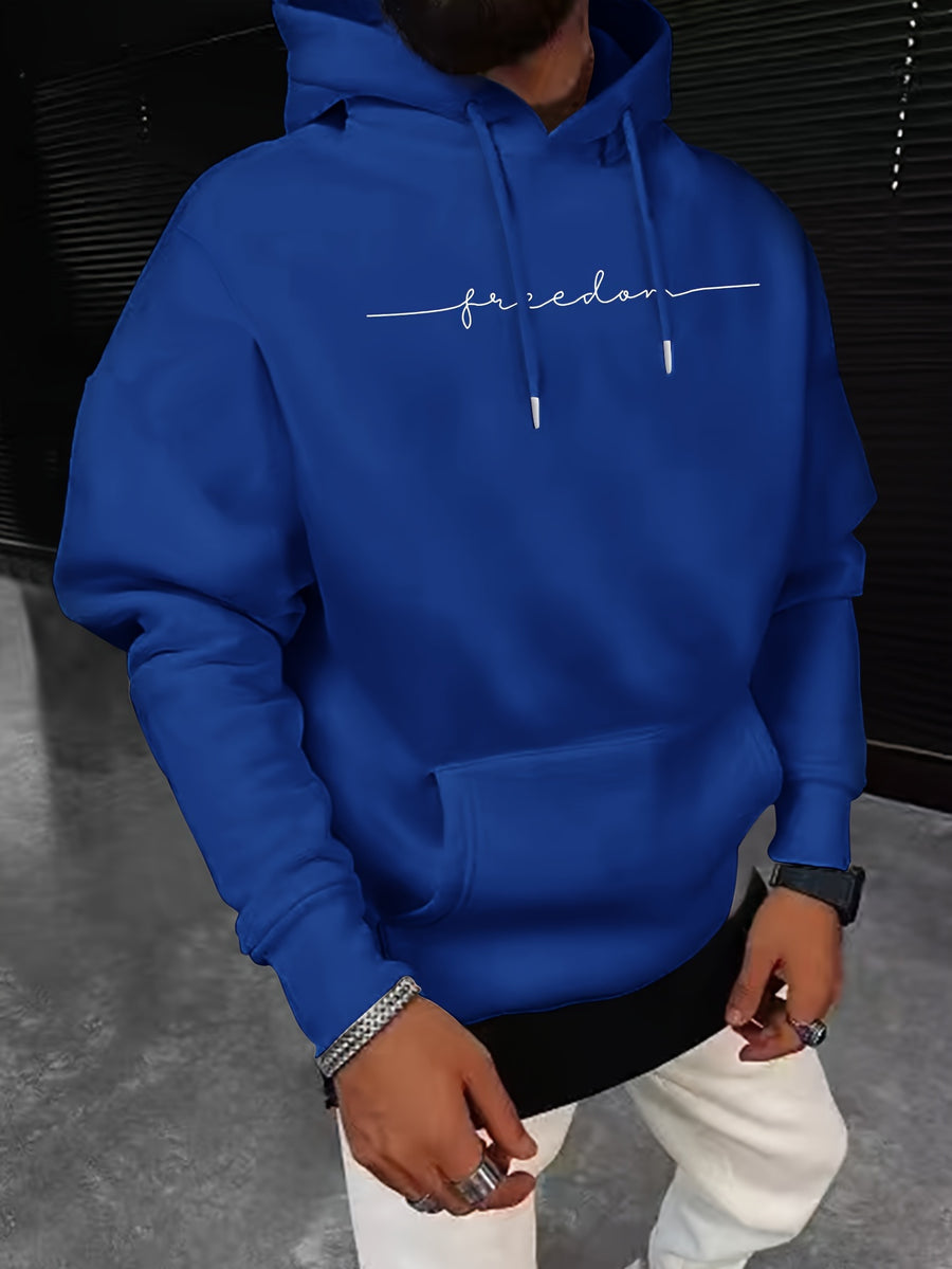 Men's -Lined Hooded Sweatshirt, Casual Versatile Fashion Streetwear Pullover Hoodie - Royal Blue