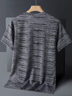 5pcs Men's Sports & Fitness Breathable Quick-Dry T-Shirts, Outdoor Travel Casual Running Printed Short-Sleeve Tees, Easy to Clean and Maintain, Lightweight T-Shirts for Daily Leisure and Gatherings, Classic Crew Neck Shirts - Dark Gray + Dark Blue + Army Green + Light Gray + Black