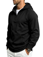 Men's Autumn/Winter Outdoor Loose Fit Casual Sporty Fitness Spliced Hooded Sweatshirt - Black