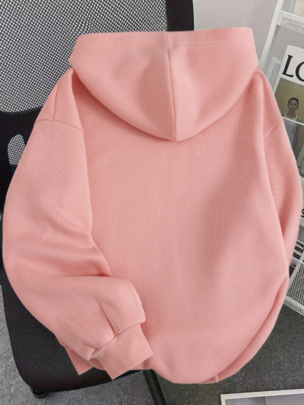 D92-1pc Loose Hooded Sweatshirt, Fashionable Versatile Princess Crown Pattern Printed Hooded Sweatshirt, Spring And Autumn, Women'S Size L15172 - Pink Color