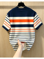 Men's Casual Crew Neck T-Shirt, Classic Striped Design with "PARIS" Word Graphic, Draped Fashion Top, All-Season Wear, Breathable Regular Fit for Daily and Formal Outfits - Crew Neck Casual Top, Comfortable to Wear, Gift for Teens and Adults - Mixed colors