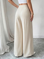 Women's New High Waisted Blue Straight Leg Pants with a Single Breasted Front, Simple, Elegant and Fashionable Pants - Apricot