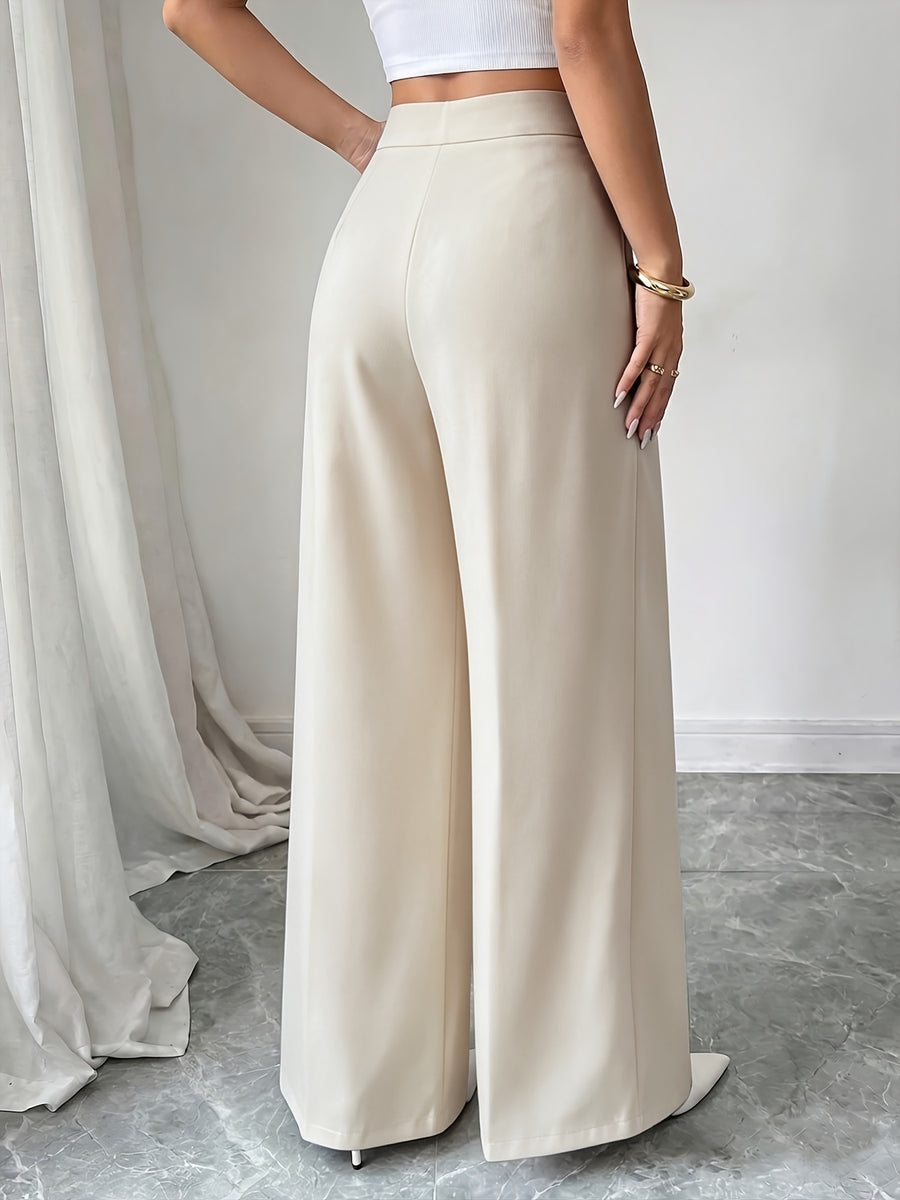 Women's New High Waisted Blue Straight Leg Pants with a Single Breasted Front, Simple, Elegant and Fashionable Pants - Apricot