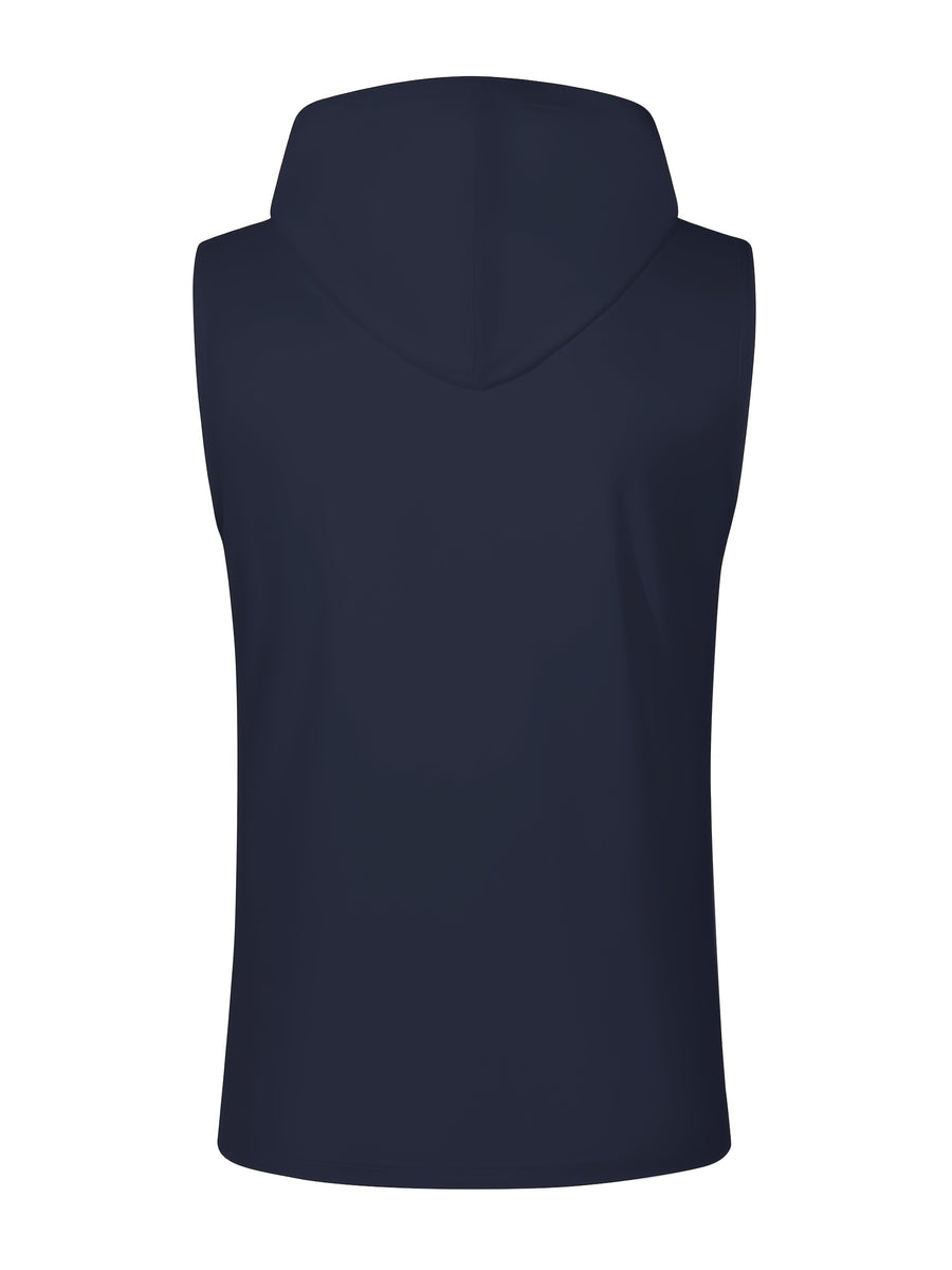 Men's Quick-Dry Athletic Hoodie - Sleeveless Gym Shirt, Breathable Workout Top for Running, Outdoor Sports - Lightweight Moisture-Wicking Activewear (Machine Washable), Running Shirt, Casual Sportswear, Tropical Print, Durable Construction, Performance - Navy Color