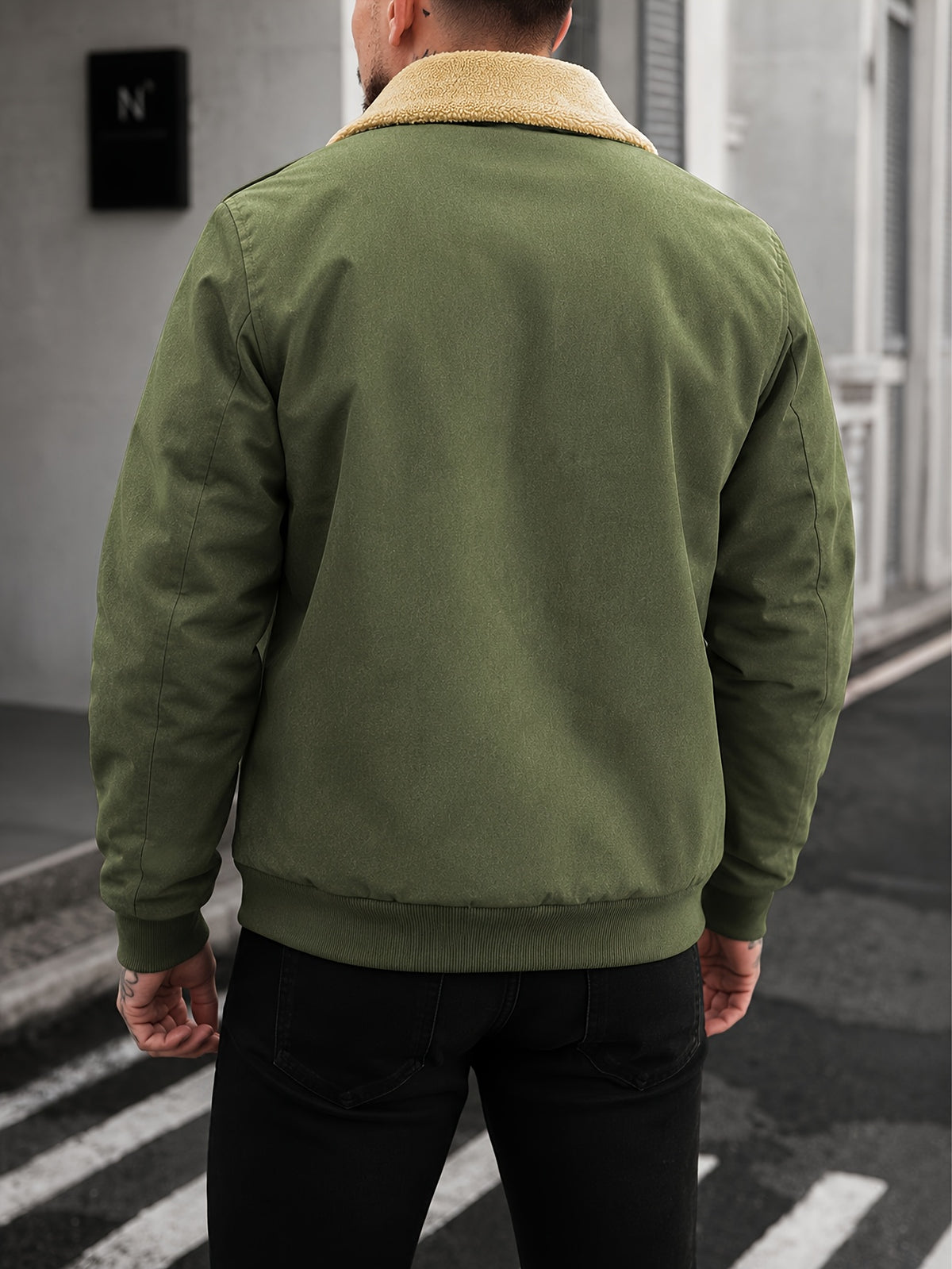 Men's Lapel -Lined Workwear Jacket with Shoulder Epaulettes, Double Pockets, Thickened Padded Coat for Winter, Vintage Motorcycle Style Stretch Cuff Cold-Proof Outerwear - 6026 - fern green